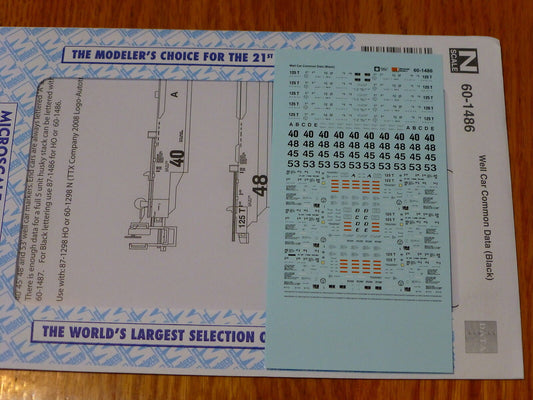 Microscale Decal N #60-1486 Well Car Common Data (Black) Decal Sheet