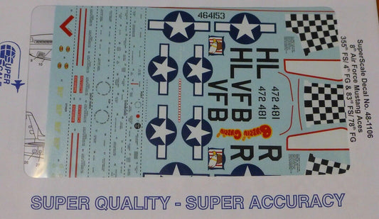 Microscale Decal 1:48 Scale #MS48-1106 / 8th Air Force Mustang Ace: 355th FS/4th