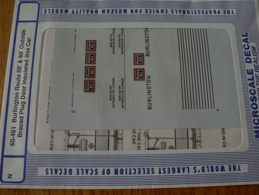 Microscale Decal N  #60-481 50' Insulated Box Car Decal Set - CB&Q 1950-60