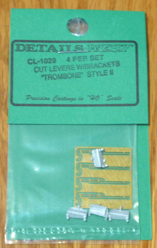 Details West HO #1029 Cut Levers W/Brackets "Trombone" Style II 4 Per Set