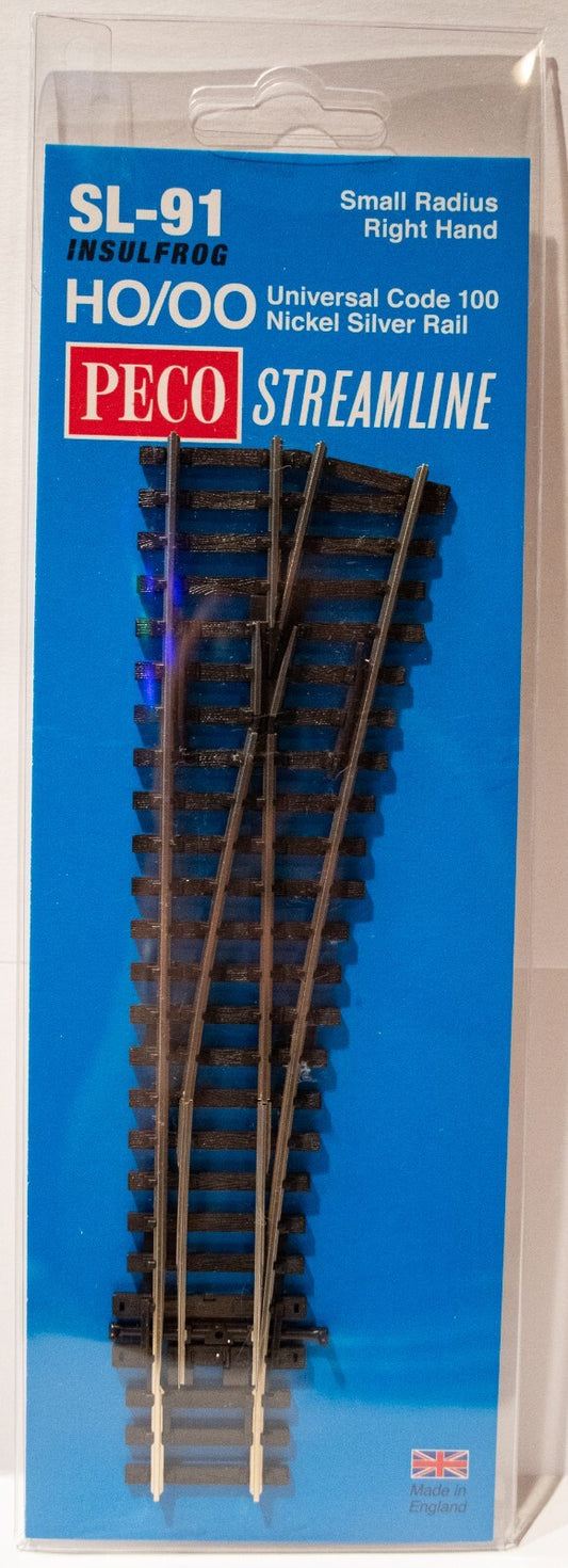 Peco HO #SL-91 Code 100 Small Radius Turnout - Streamline -- Right Hand, Insulfr