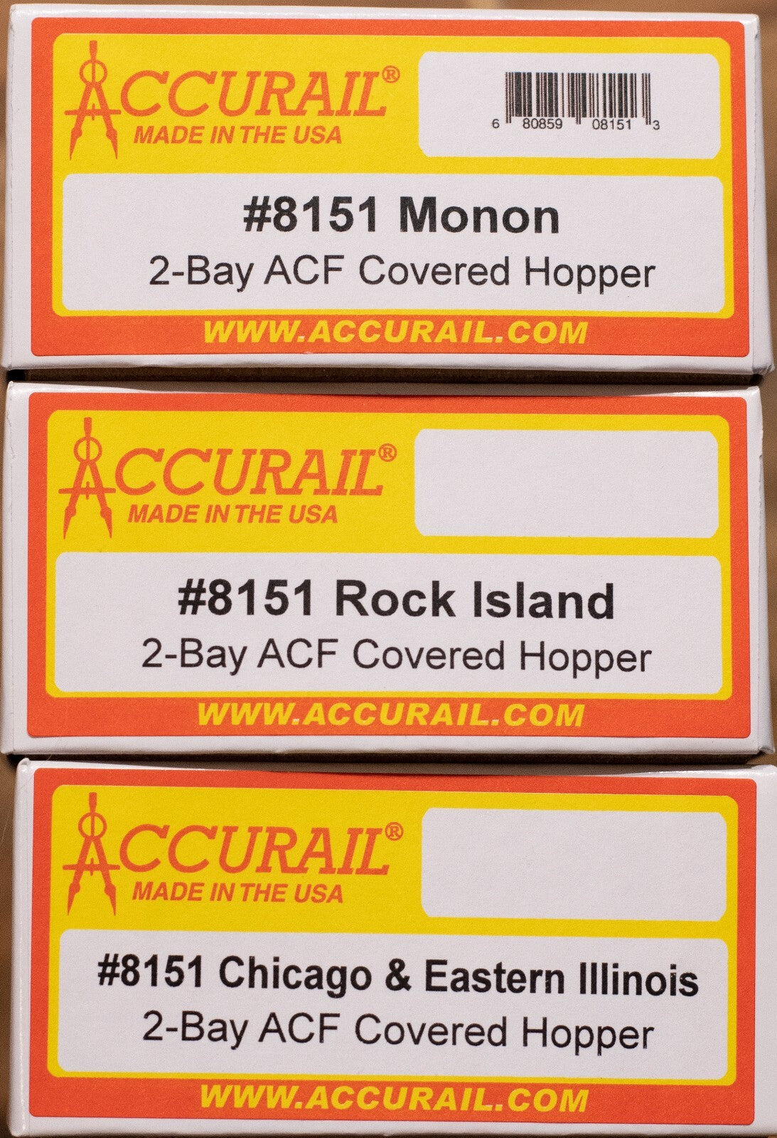 Accurail HO #8151 ACF 2-Bay Covered Hopper 3-Pack - Kit -- 1 Each: