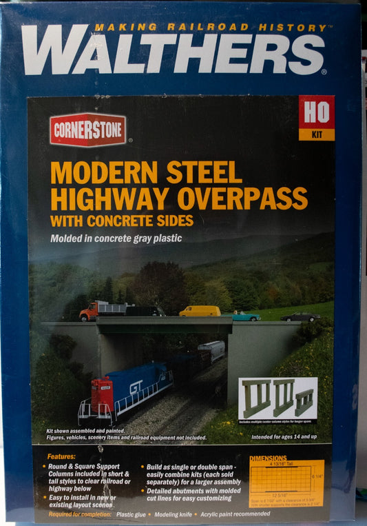 Walthers HO #933-4567 Modern Steel Highway Overpass with Concrete Sides -- Kit -