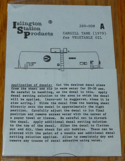 Islington Station Products HO #260-008A Cargill Tank (1979) for Vegetable Oil