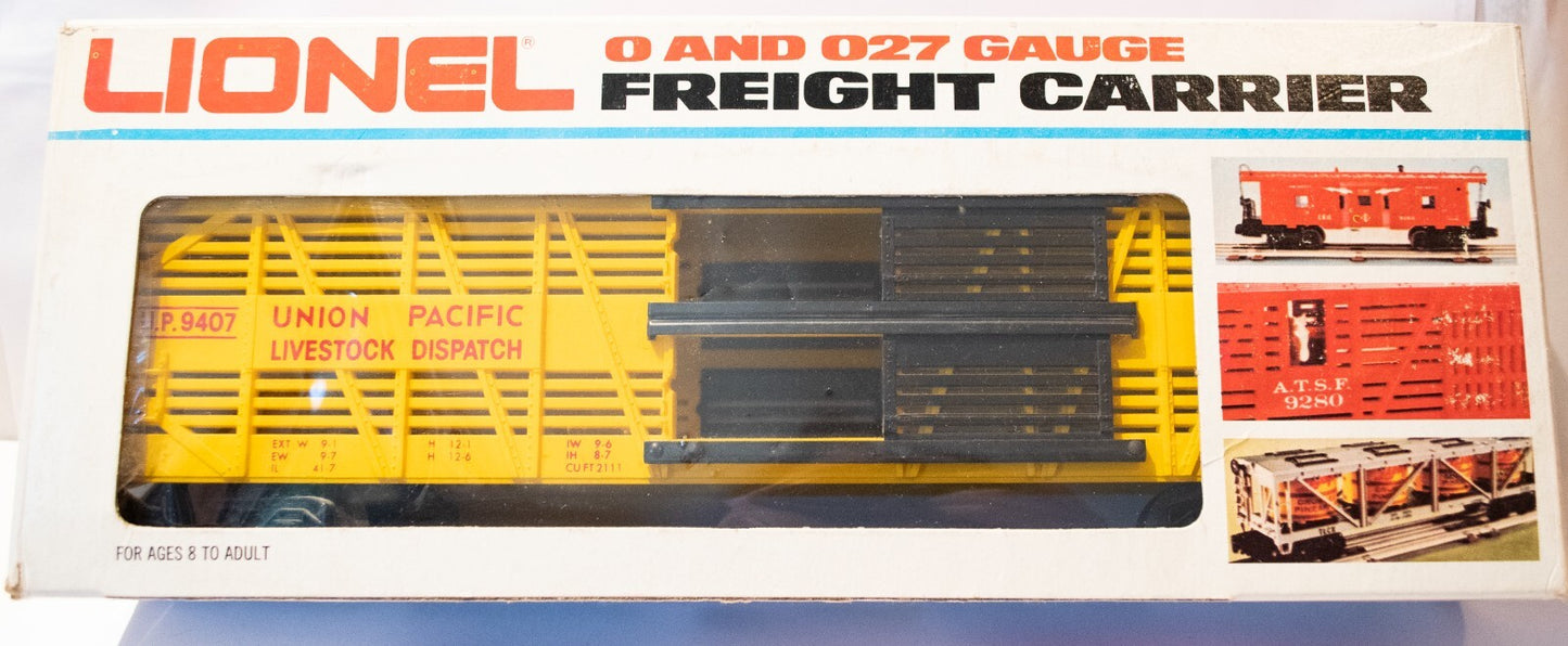 Lionel O Scale (Used) #6-9407 UNION PACIFIC STOCK CAR IN BOX