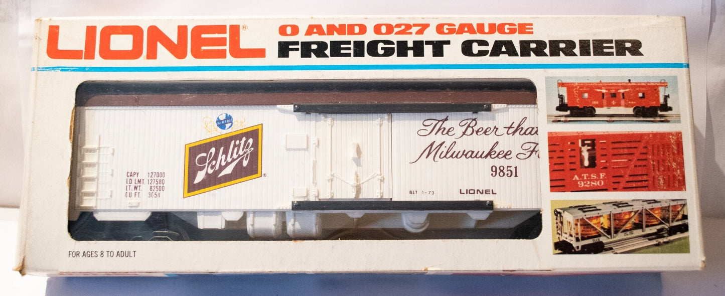 Lionel O Scale  #9851 SCHLITZ BEER REEFER