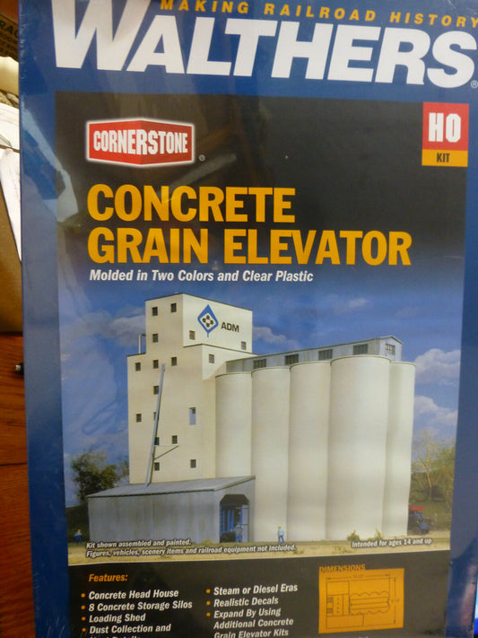 Walthers Cornerstone HO #933-3022 CONCRETE GRAIN ELEVATOR MOLDED IN TWO COLORS