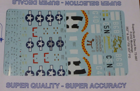 Microscale Decal 1:72 Scale #72-907 / P-51D Mustangs. 362nd & 363rd FS/ 357th FG