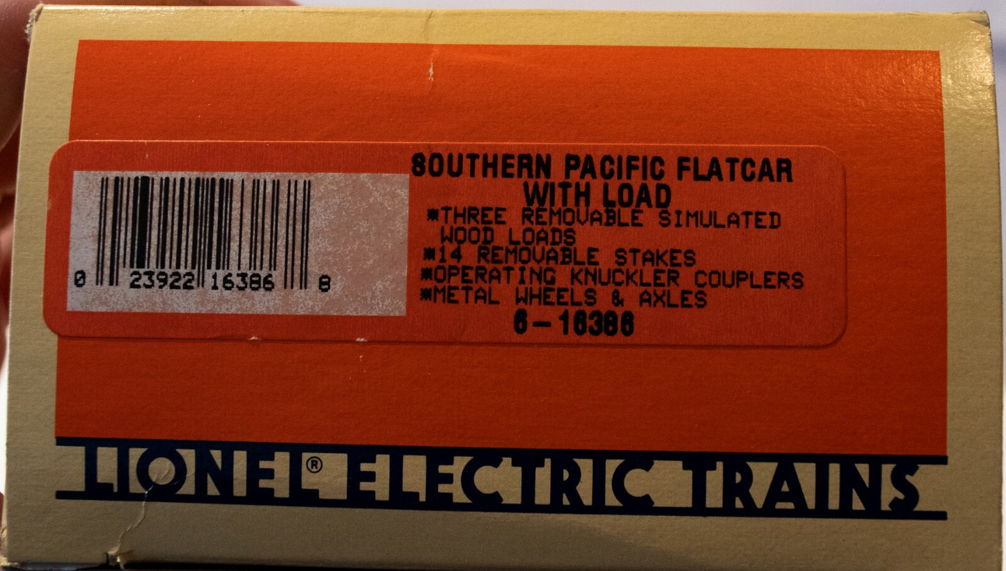 Lionel #6-16386 Southern Pacific Flatcar w/load Three removable simulated wood l