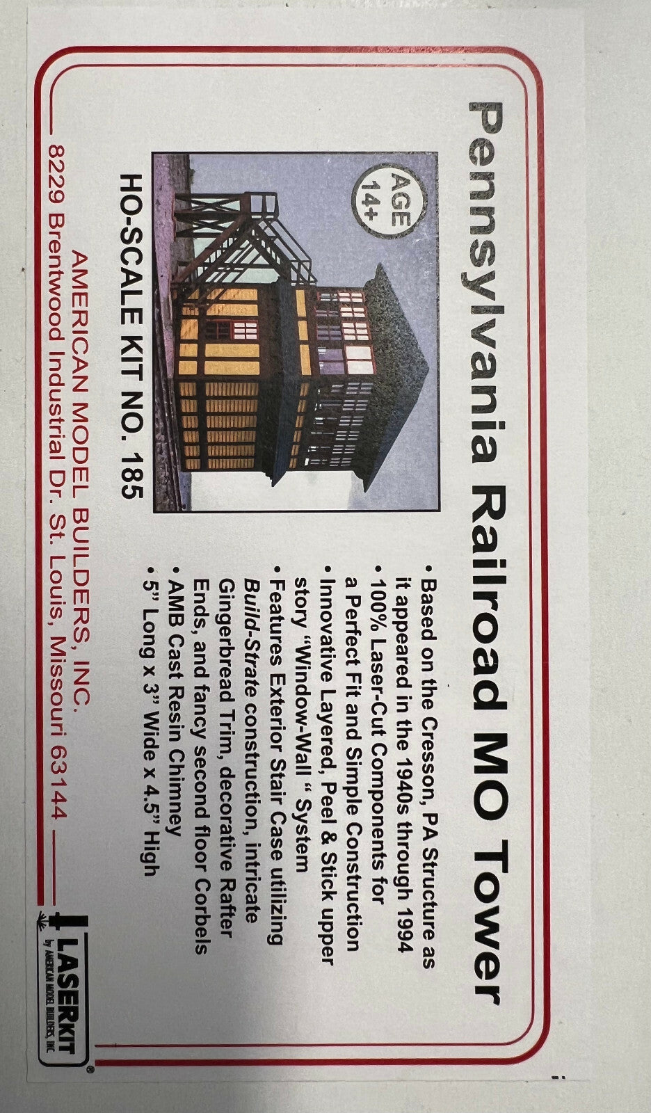 American Model Builders HO #185 Pennsylvania Railroad MO Tower