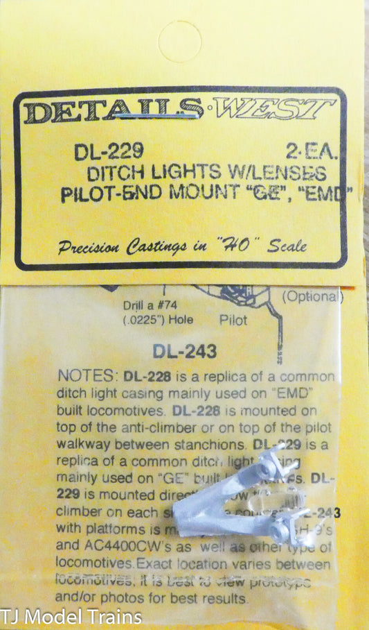 Details West HO #229 Ditch Lights w/Lenses Pilot-End Mount "GE" "EMD"
