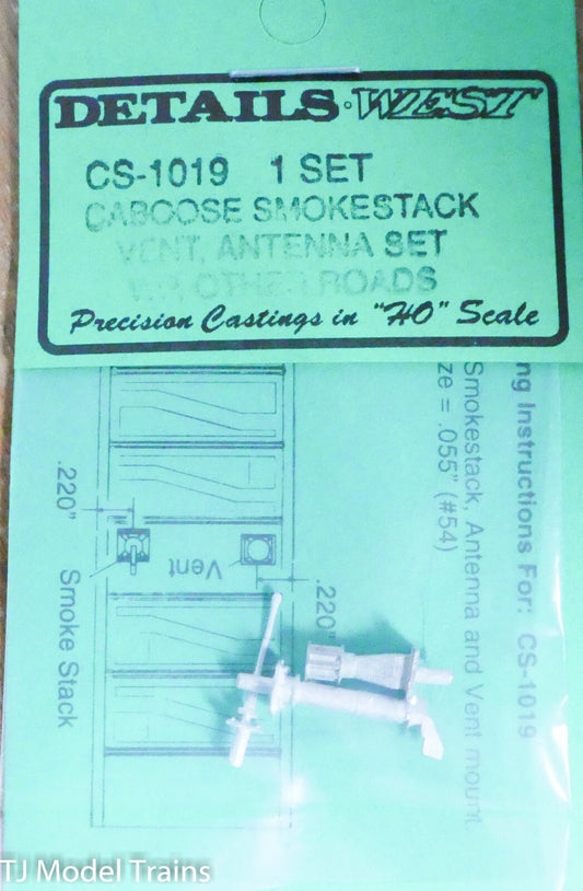 Details West HO #1019 Caboose Smokestack Vent Antenna Set WP & Others Roads