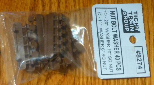 Tichy Train Group HO #8274 Nut, Bolt & Washer Detail -- 10" Square Nut on Bolt w