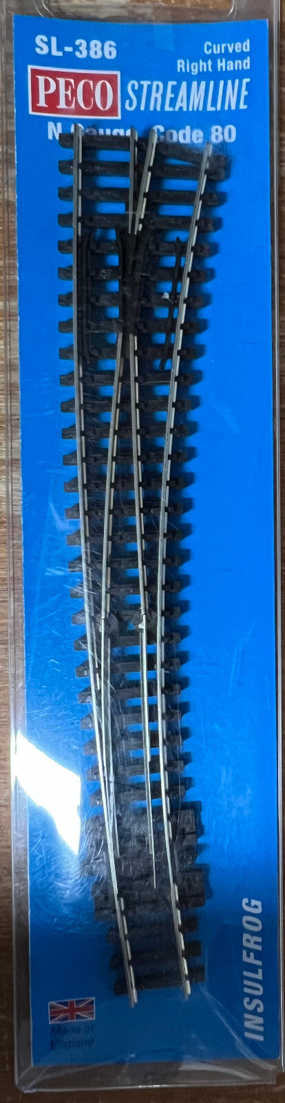 Peco #SL-386 Code 80, Curved Right Hand Turnout  Insulfrog