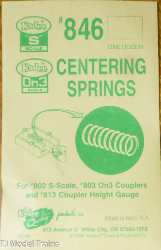 Kadee #846 Centering Springs (12 in pkg) for:#802 S Scale & #803 On3 & 813 Coupl