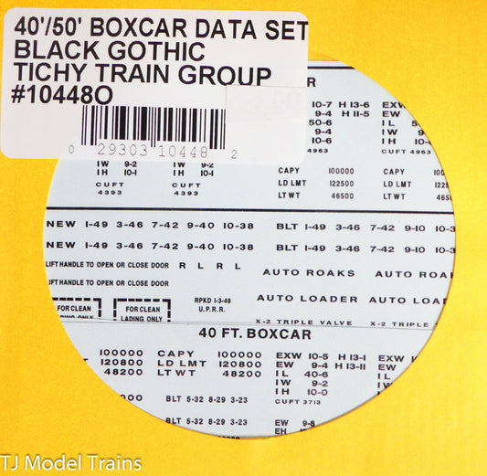Tichy Train Group O #10448O (40'/50' Boxcar Data Set Black Gothic) (Decal)