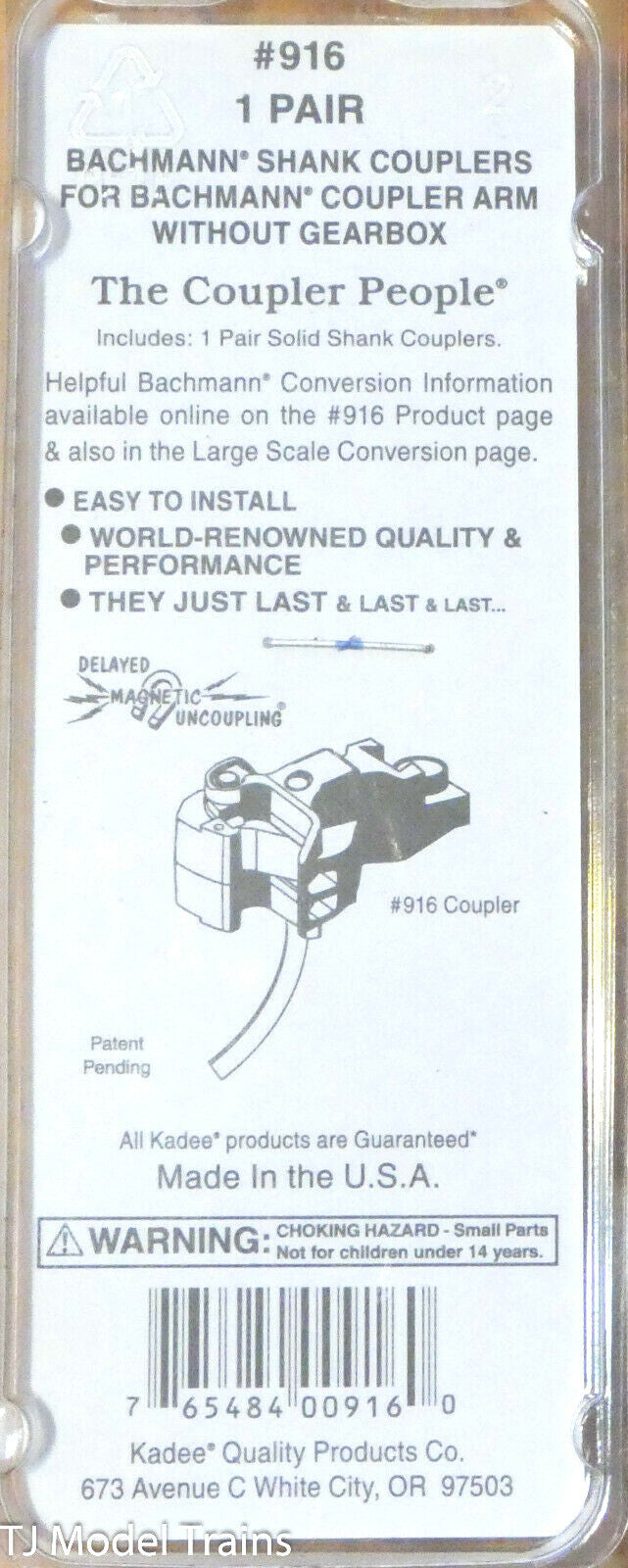 Kadee #916 Couplers: "Prototype" Head for: Bachmann Loco w/Dovetail Shank