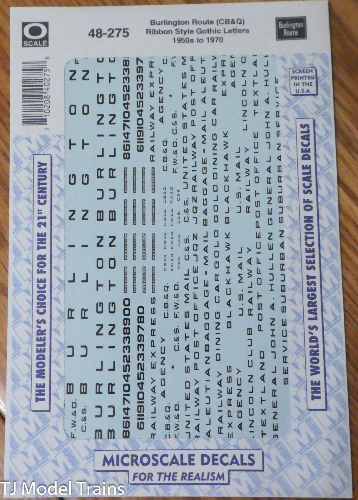 Microscale Decal O #48-275 Burlington Route(CB&Q)Ribbon Style Gothic(1950s-1970)