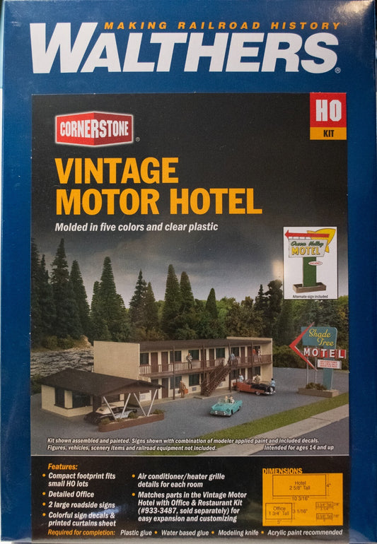 Walthers HO #933-3488 Vintage Motor Hotel -- Kit - 10-3/16 x 4 x 2-5/8" 25.8 x 1