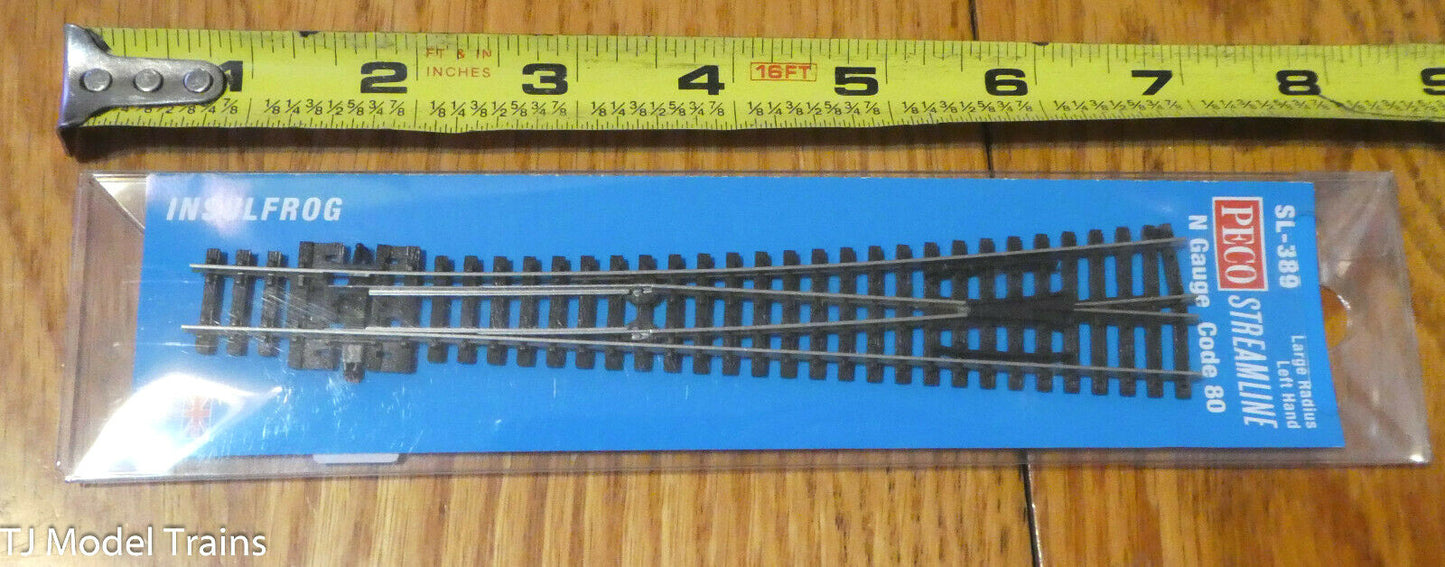 Peco #SL-389 Turnout #8 Code 80, Long, 36" Radius Diverging Route -- Left Hand