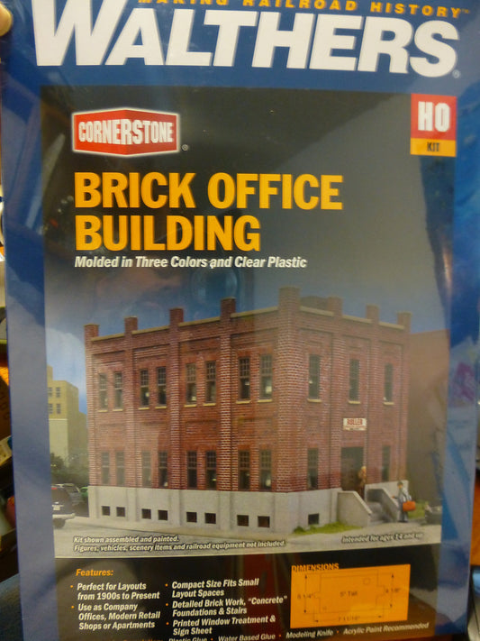 Walthers Cornerstone HO #4050 Brick Office Building Kit  7-11/16 x 5-1/4 x 5"