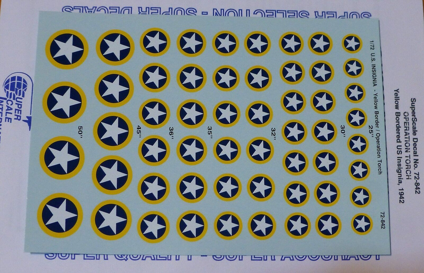 Microscale Decal 1:72 Scale #72-842 / U.S. Insignia Yellow Border / Operation To