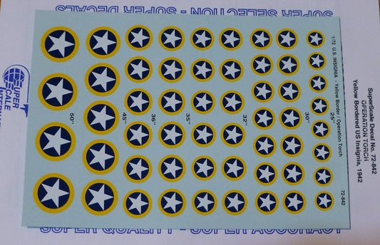 Microscale Decal 1:72 Scale #72-842 / U.S. Insignia Yellow Border / Operation To