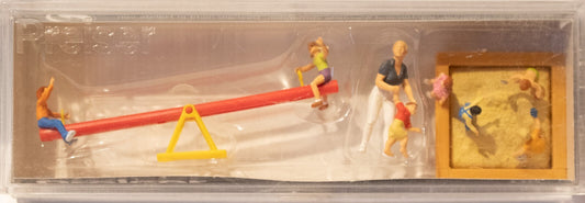 Preiser HO# 10587 Pedestrians -- Children at Play pkg(8) w/Seesaw & Sandbox