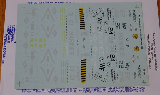 Microscale Decal 1:48 Scale #MS48-938 AV-8B Harriers: VMA-223, VMA-331, 513