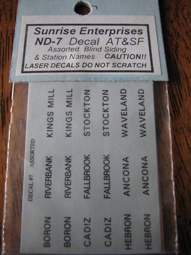Sunrise Enterprises ND-7 Decal F/ATSF & Asstd Blind Sid