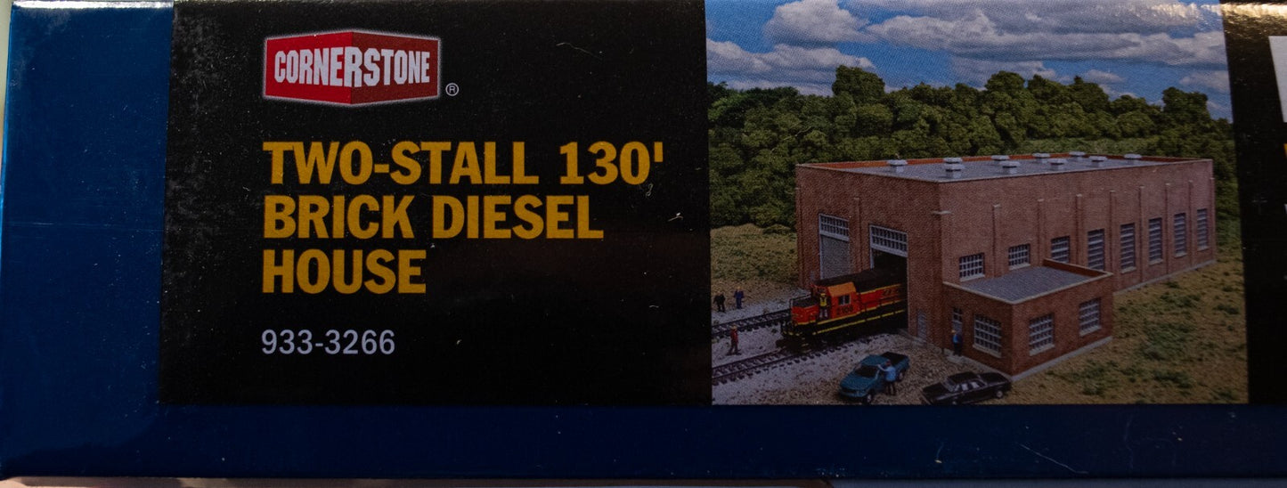 Walthers N #933-3266 Two-Stall 130' Brick Diesel House -- Kit - 10-3/4 x 6-3/4 x
