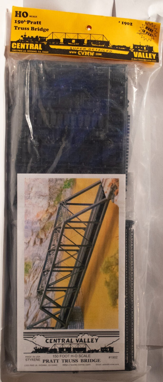 Central Valley #1902 150' Single-Track Pratt Truss Bridge -- Kit - 20-5/8" 52.5c
