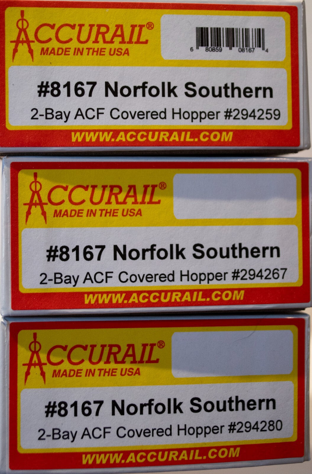 Accurail #8167 ACF 2-Bay Covered Hopper 3-Pack - Kit -- Norfolk Southern