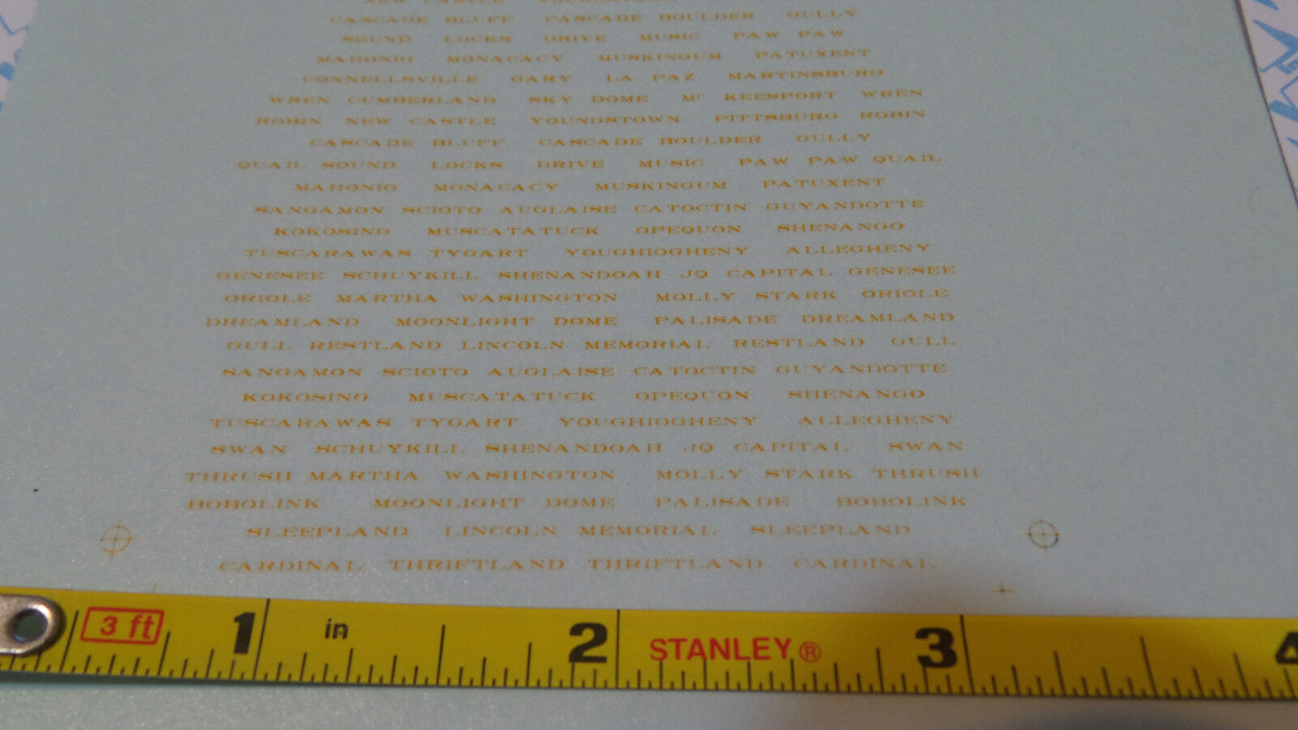 Microscale Decal N  #60-799 Baltimore & Ohio Passenger Car Names, (1949-70