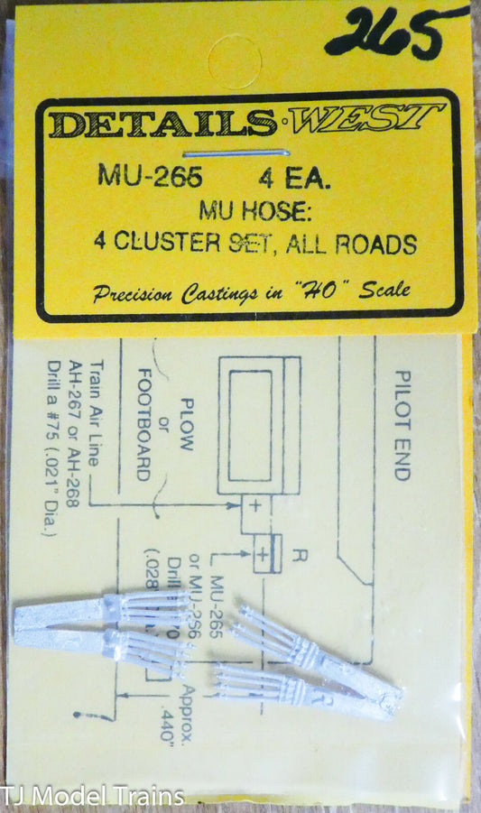 Details West HO #265 MU Cables -- 4-Cluster Set, All Roads  (Light Cast Metal)