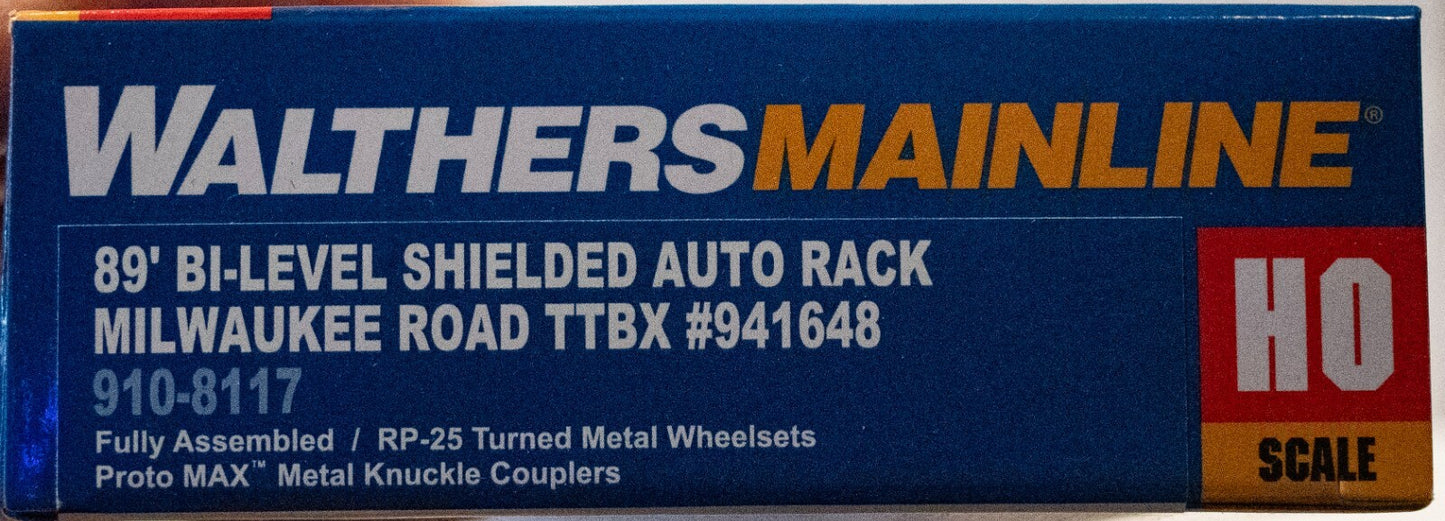 Walthers HO #910-8117 89' Flatcar w/Bi-Level Shielded Auto Rack - Ready to Run -
