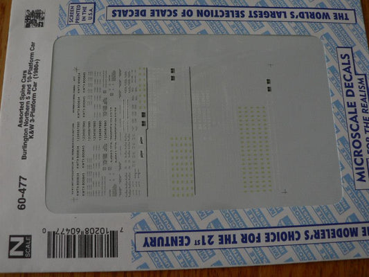 Microscale Decal N  #60-477 Piggyback Flat Cars Decal Set - Burlington Northern