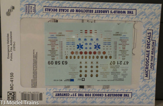 Microscale Decal HO #MC-4150 Emergency Vehicles Police, Fire, Ambulance (1970+)