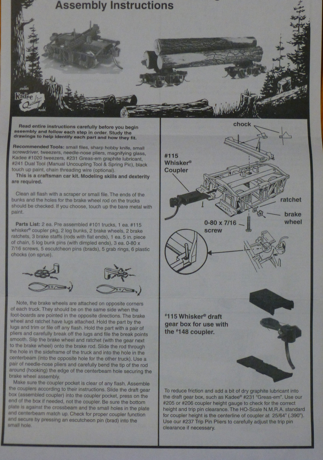 Kadee HO #107 Disconnect Logging Trucks/Log Car - Kit - Undecorated 1 Pair