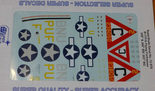 Microscale Decal 1:72 Scale #72-870 / B-17F/G Flying Fortresses, 359th & 360th