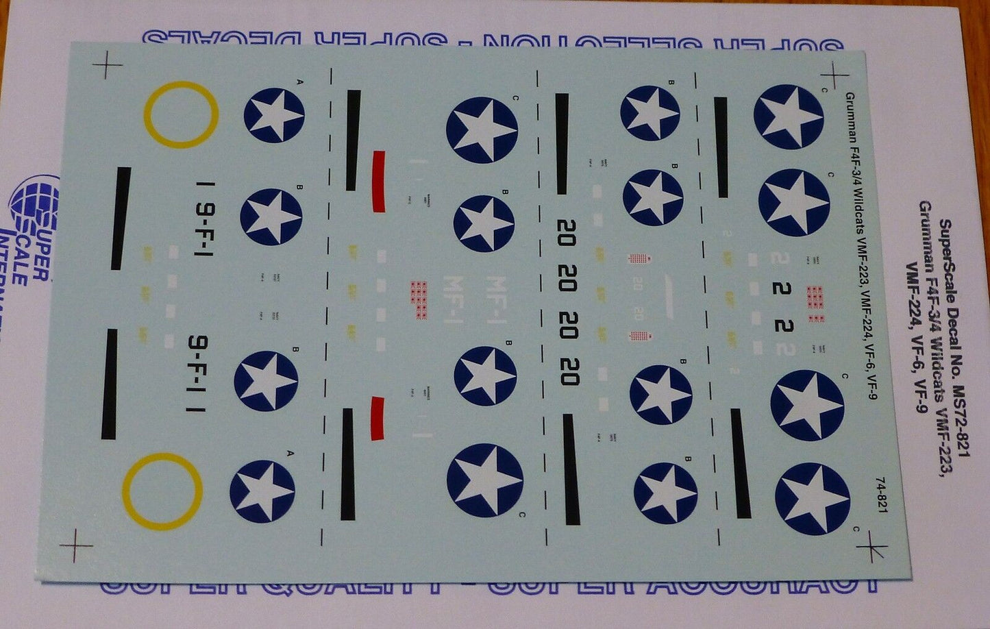 Microscale Decal 1:72 Scale #MS72-821 Grumman F4F-3/4 Wildcats: VFM-223, VFM-224
