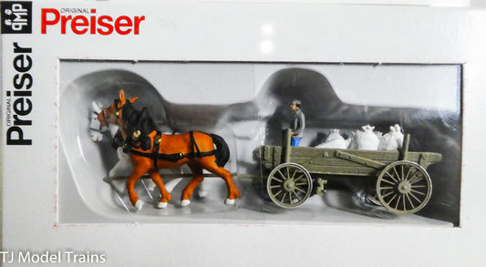 Preiser HO #30470 Horse-Drawn Wagon -- Cargo Wagon w/Horses - Assembled