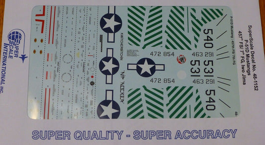 Microscale Decal 1:48 Scale #MS48-1152 / P-51D Mustang: 457th FS/7th FG