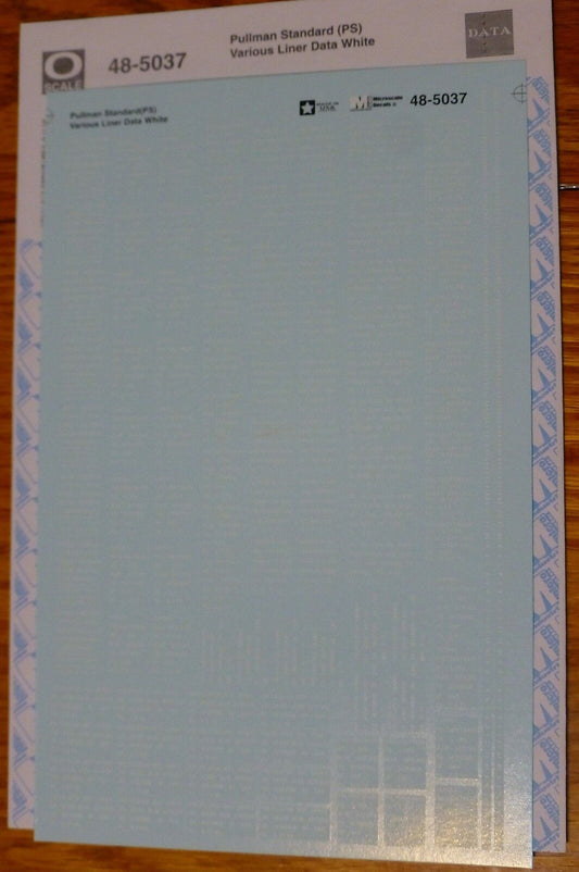 Microscale Decal O #48-5037 Pullman Standard (Pullman) Various Liner Data White