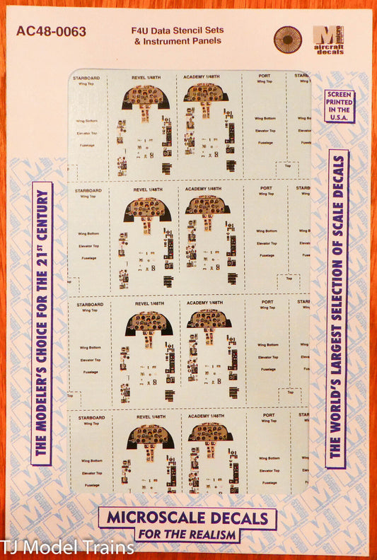 Microscale Decal #AC48-0063 F4U Data Stencil Sets & Instrument Panels
