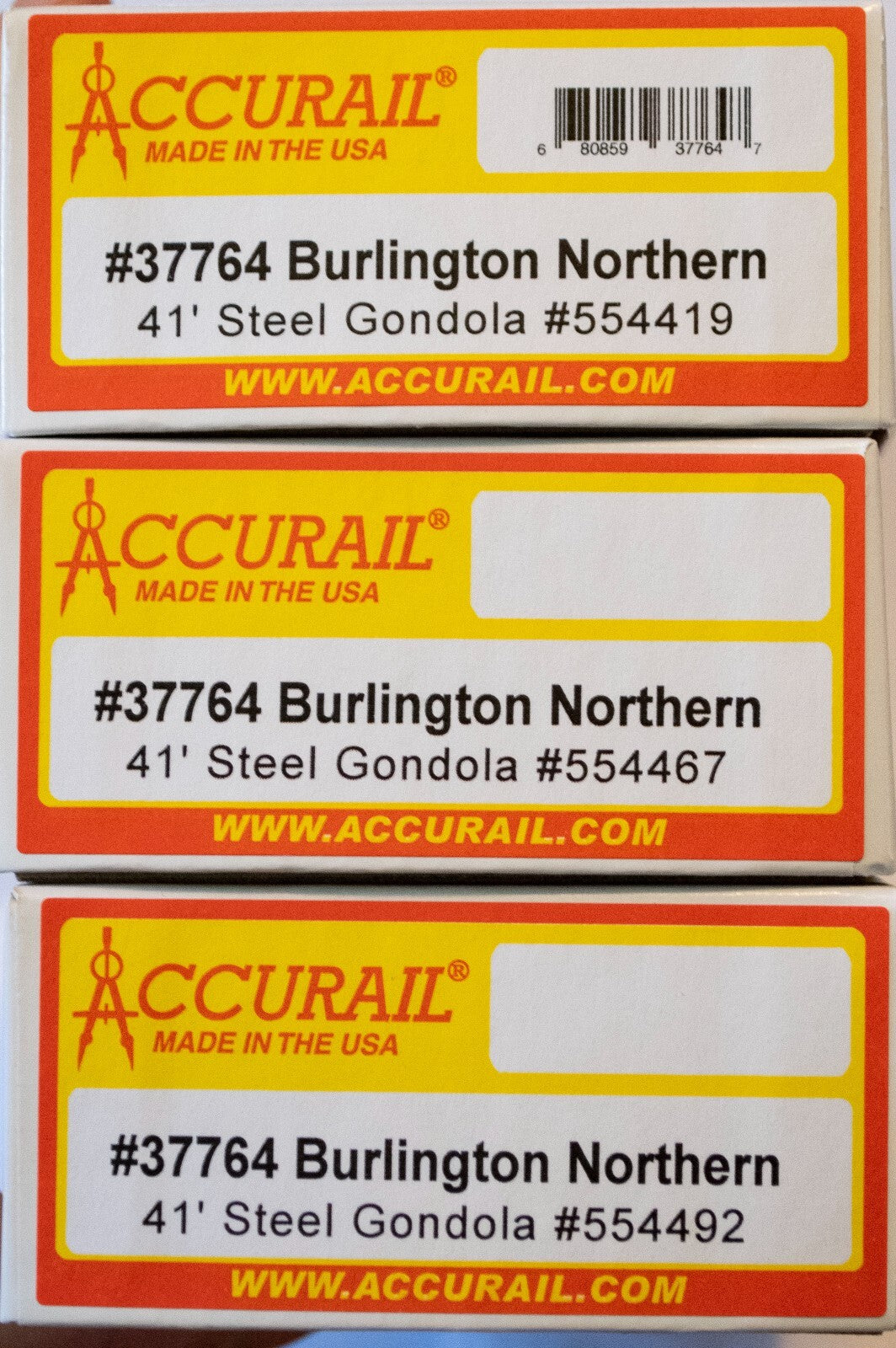 Accurail HO #37764 (3Pck) AAR 41' Steel Gondola 3-Pack - Kit -- Burlington North
