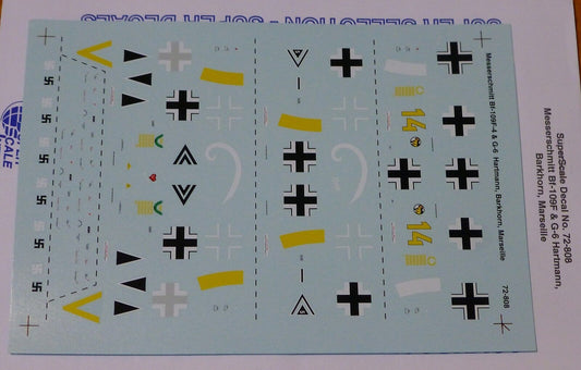 Microscale Decal 1:72 Scale #72-808 / Messerschmitt BF-109F-4 & G-6 Hartmann, Ba