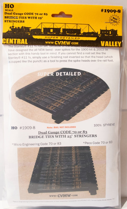 Central Valley #1909-8 Bridge Ties - 25' Stringers -- Code 70 or 83 Dual Gauge