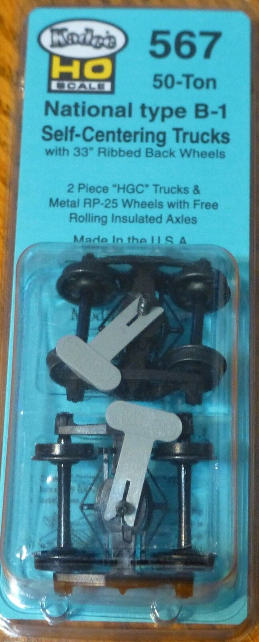 Kadee HO Scale #567 National Type B-1 Self-Centering Trucks 50-Ton (2)