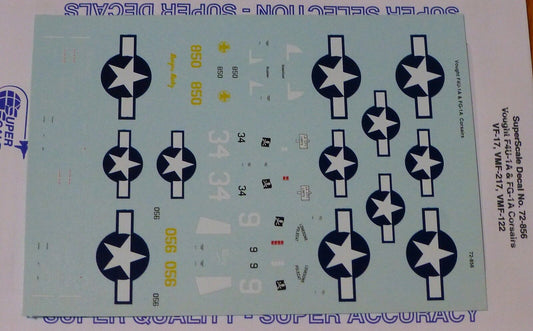 Microscale Decal 1:72 Scale #72-856 / Vought F4U-1A & FG-1A Corsairs